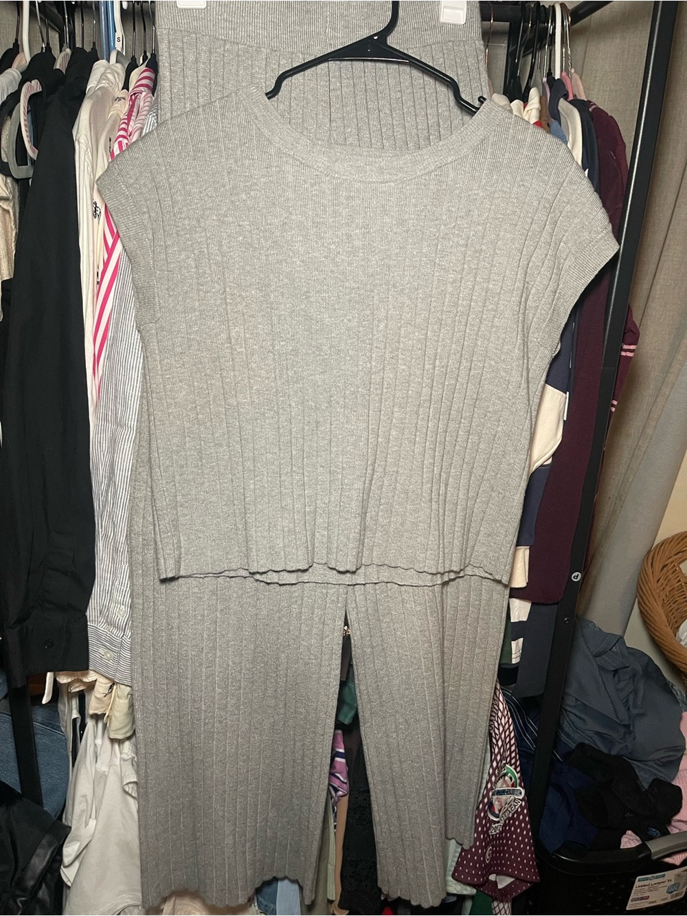 Sincerely Jules Gray Ribbed Wide-Leg Jumpsuit Set